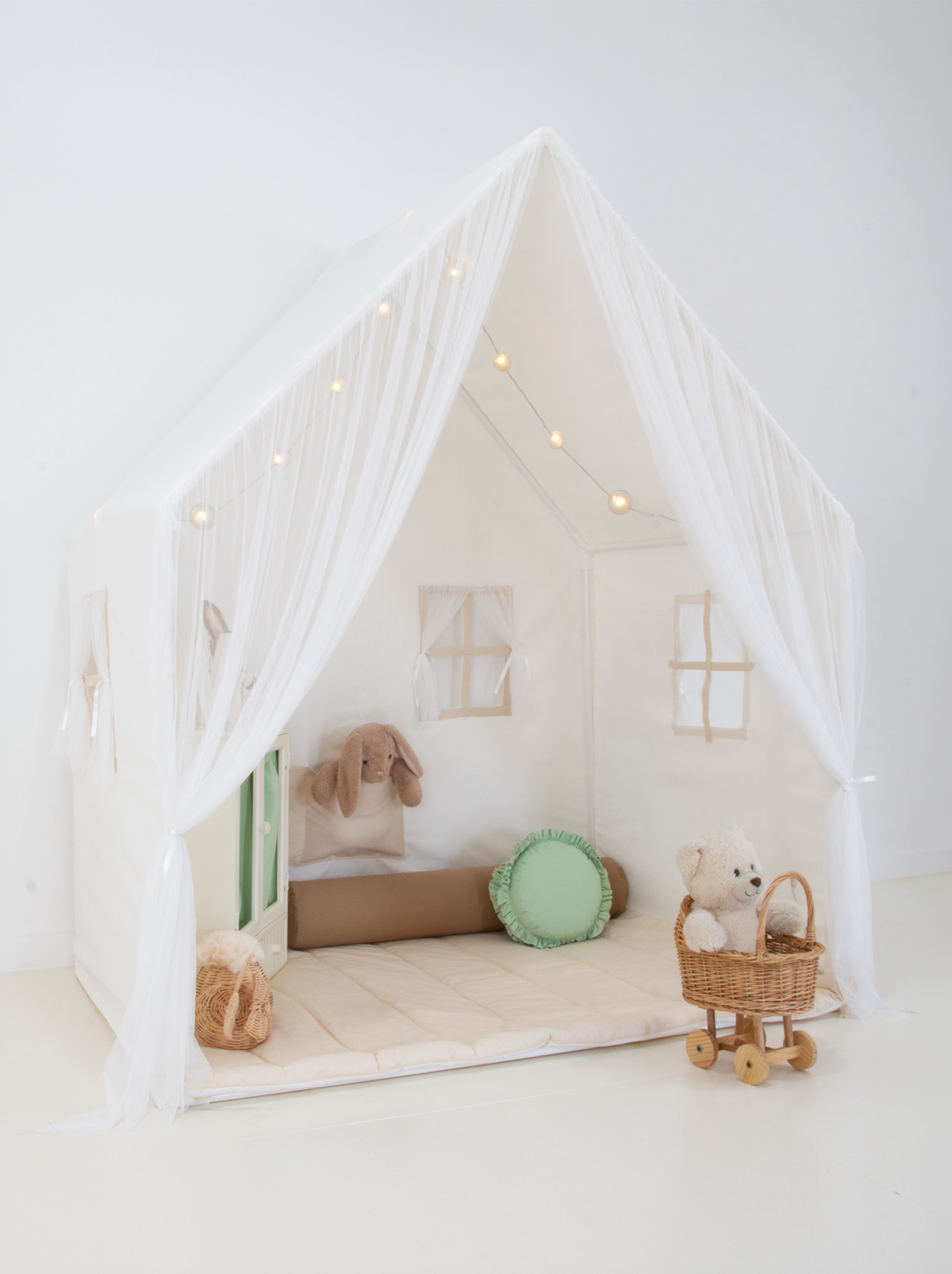 Playhouse Montessori With Curtains-White