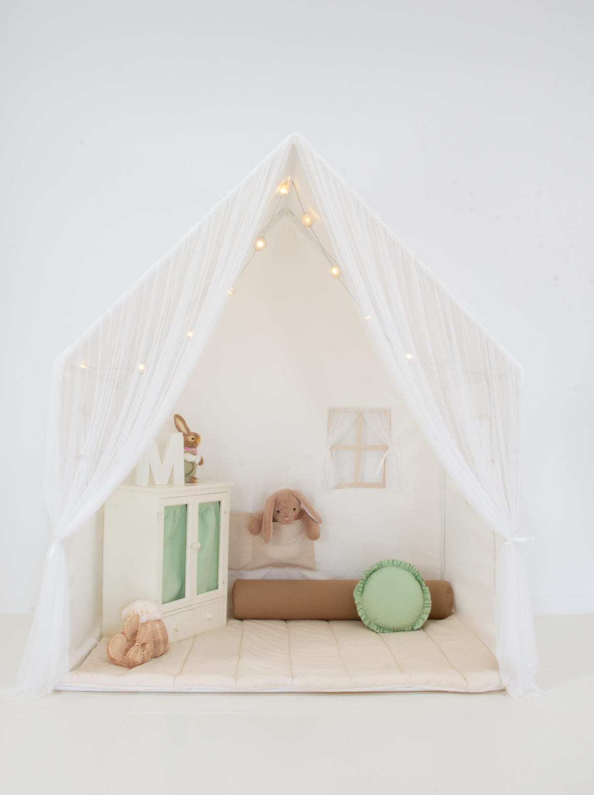 Playhouse Montessori With Curtains-White