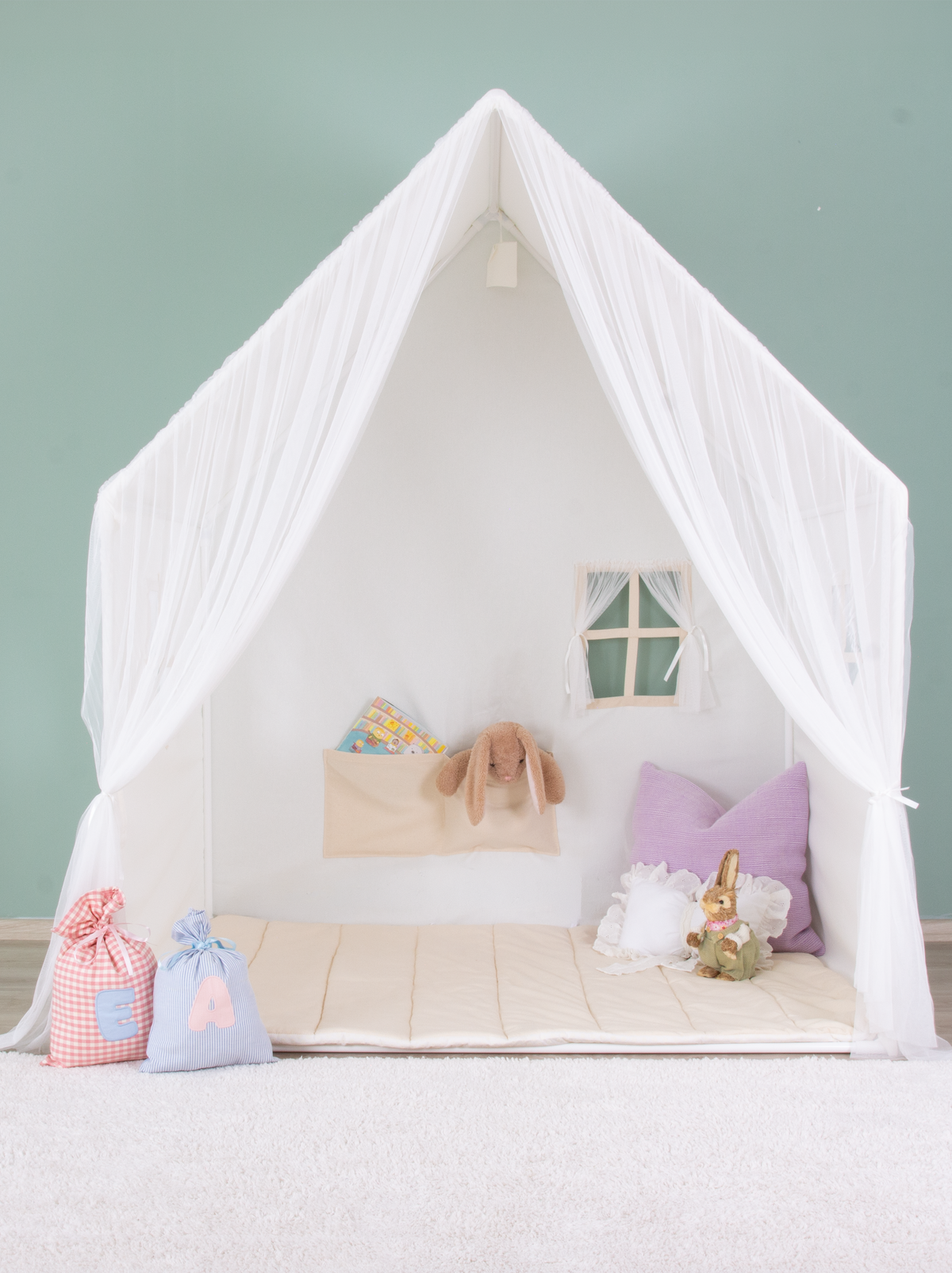 Playhouse Montessori With Curtains-White