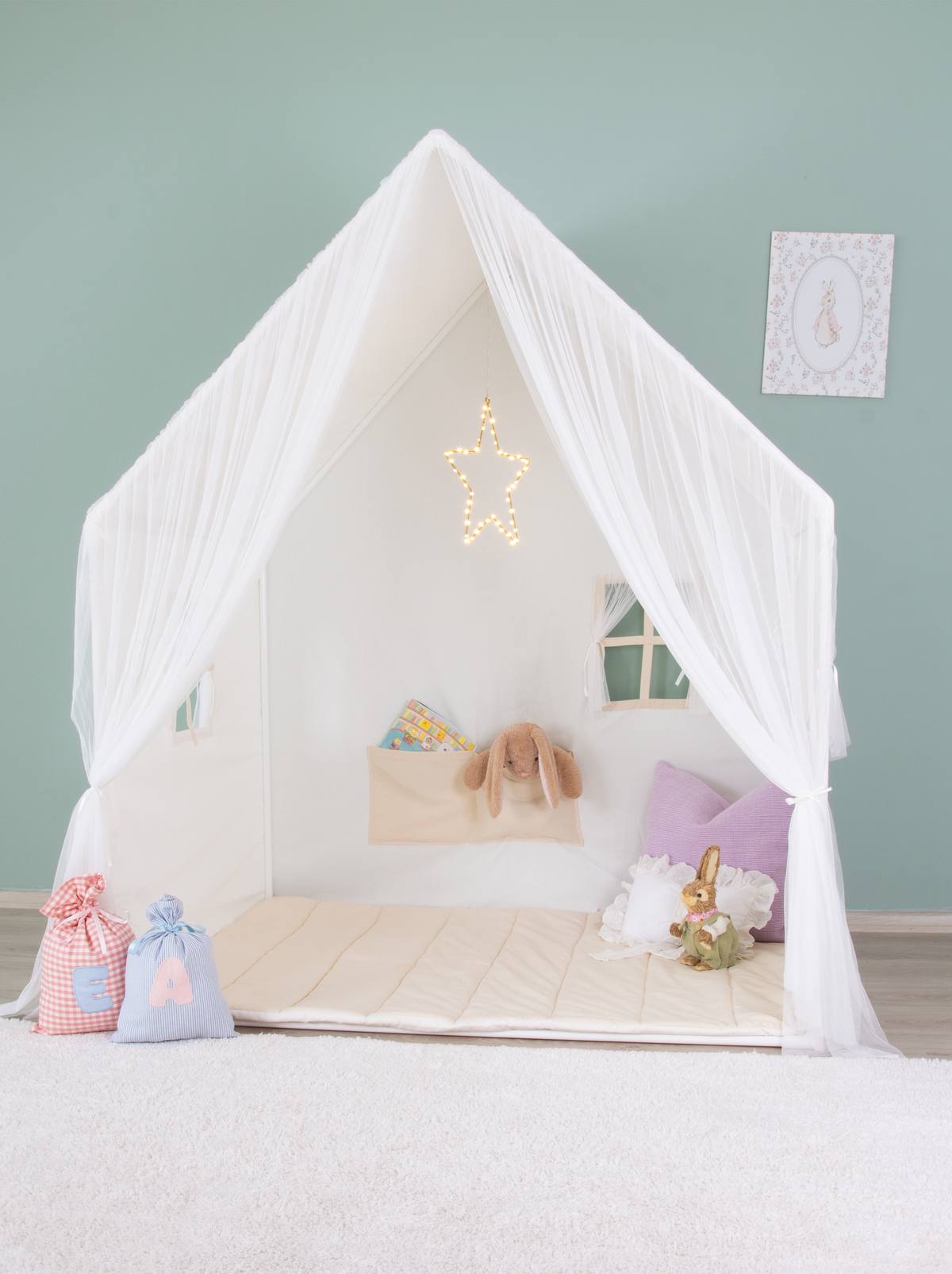 Playhouse Montessori With Curtains-White