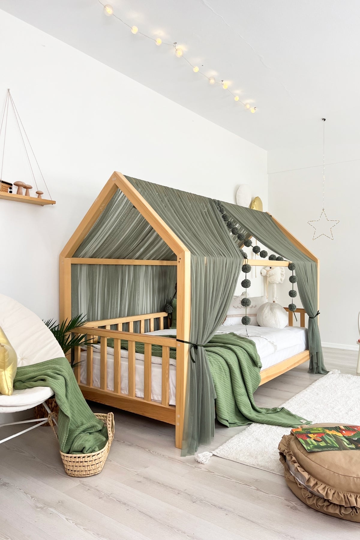 Montessori Bed Canopy Basic-Khaki Green