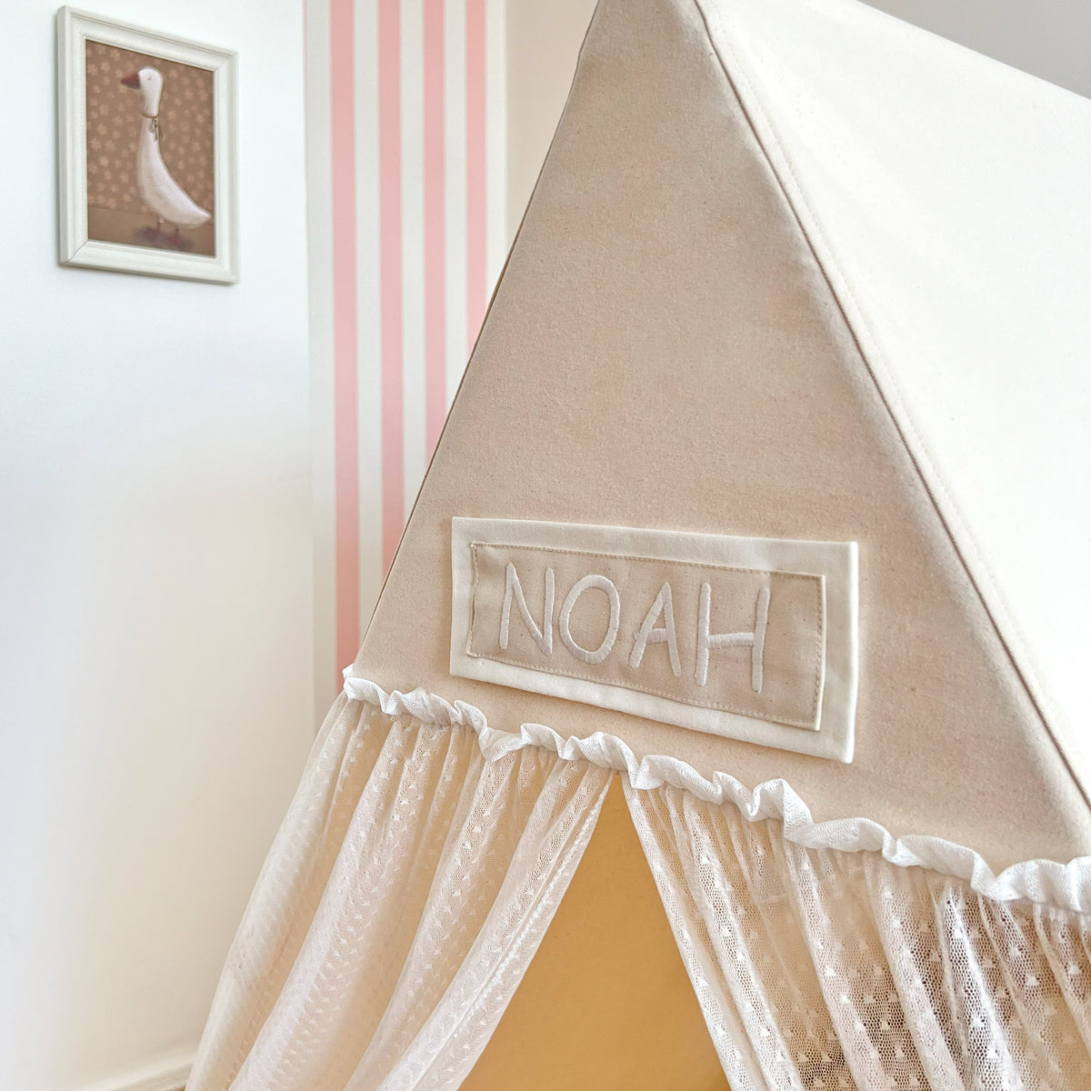 Camping Tent with Natural Tulle Curtains