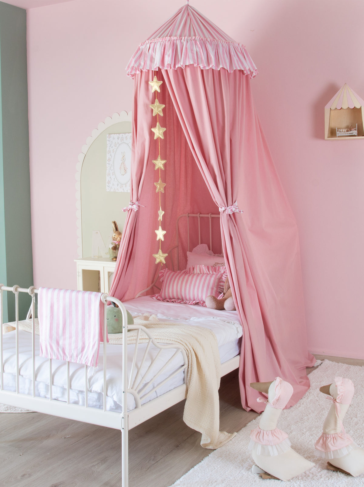 Blush Bed Canopy With Pink Striped