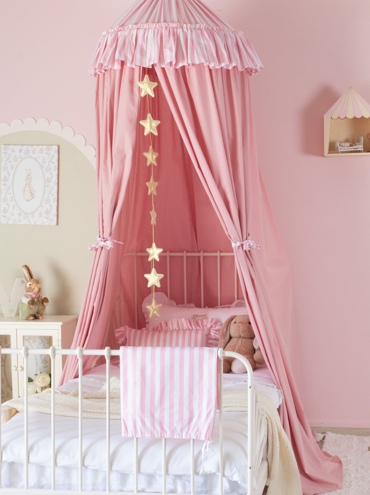 Blush Bed Canopy With Pink Striped