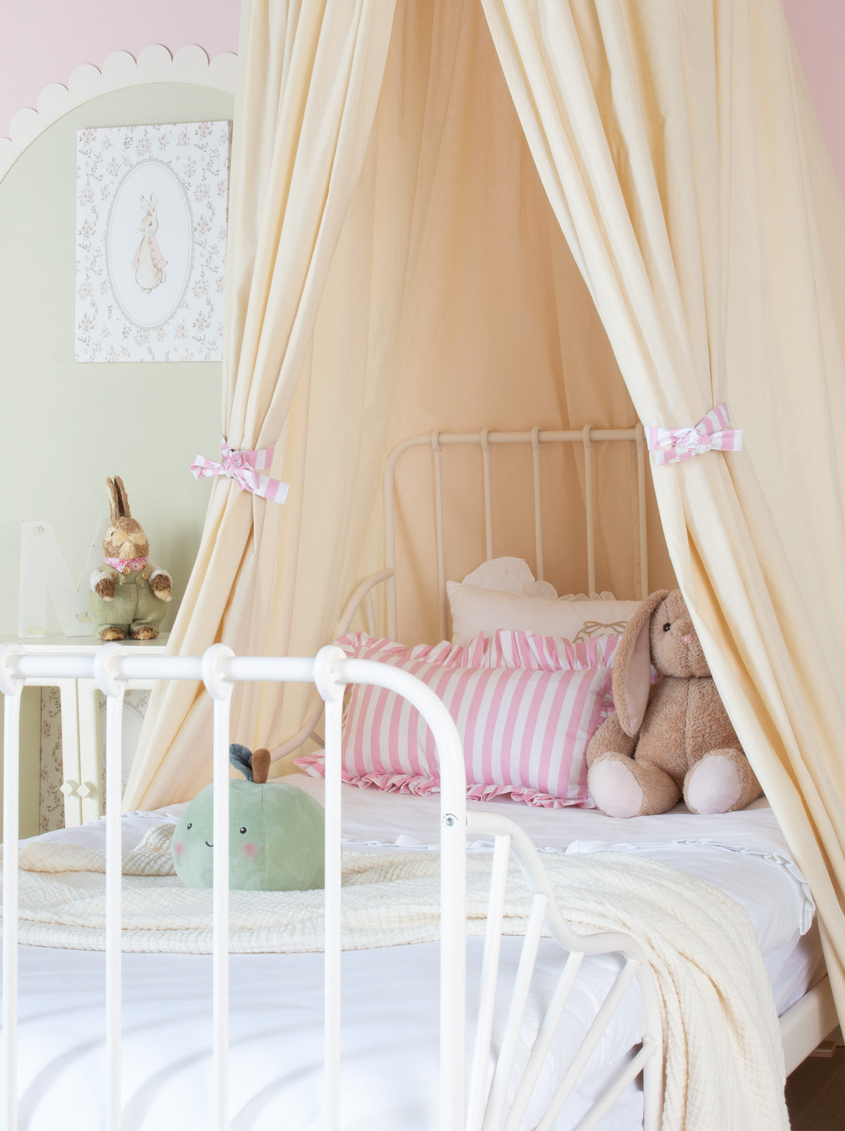 Cream Bed Canopy With Pink Striped
