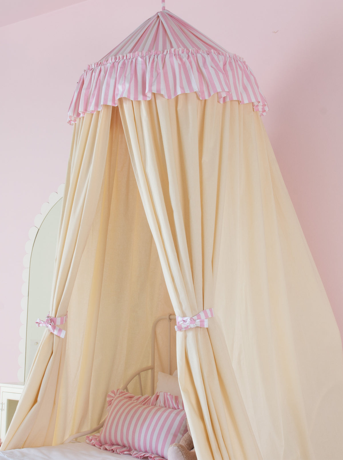 Cream Bed Canopy With Pink Striped