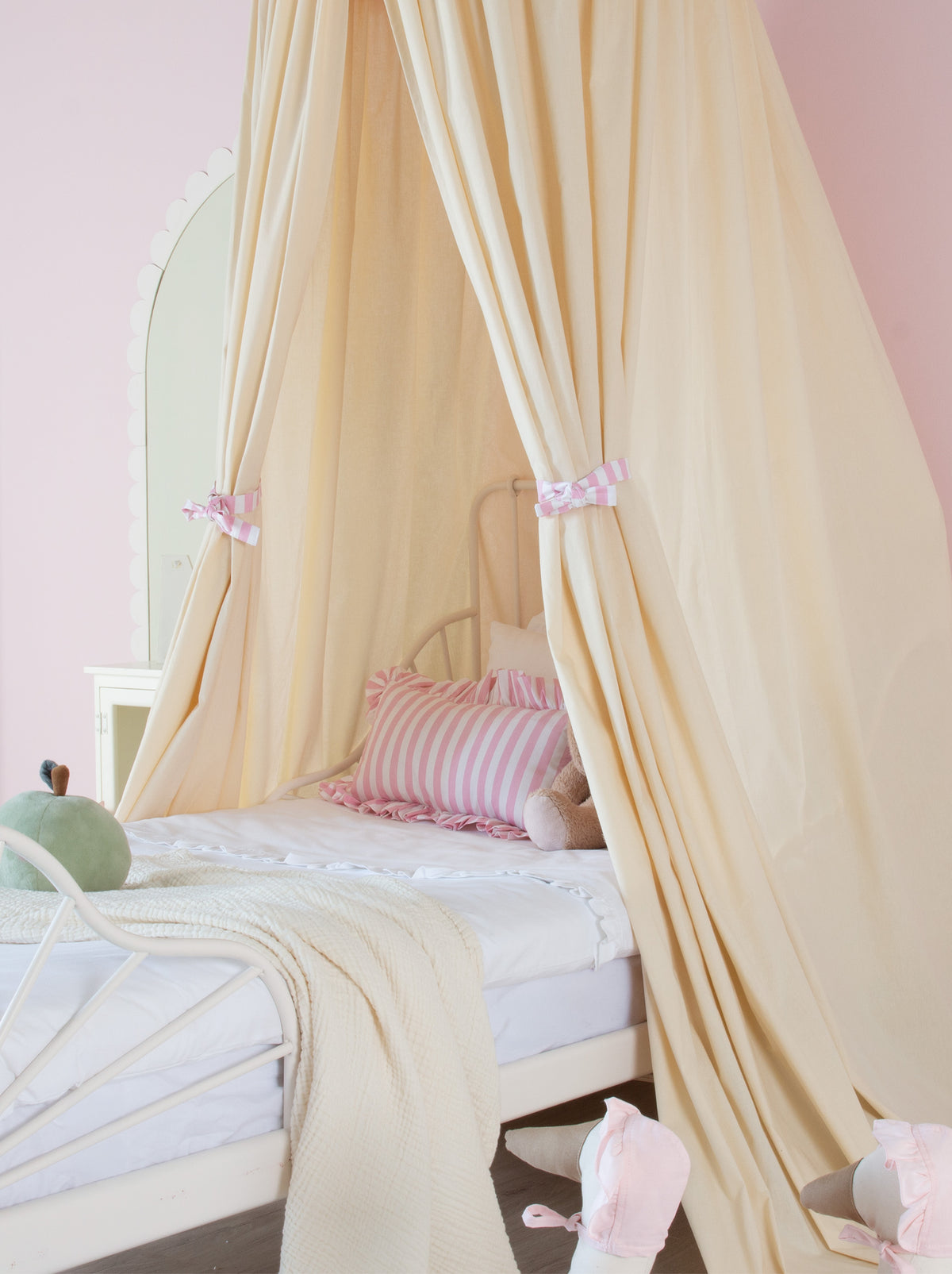 Cream Bed Canopy With Pink Striped
