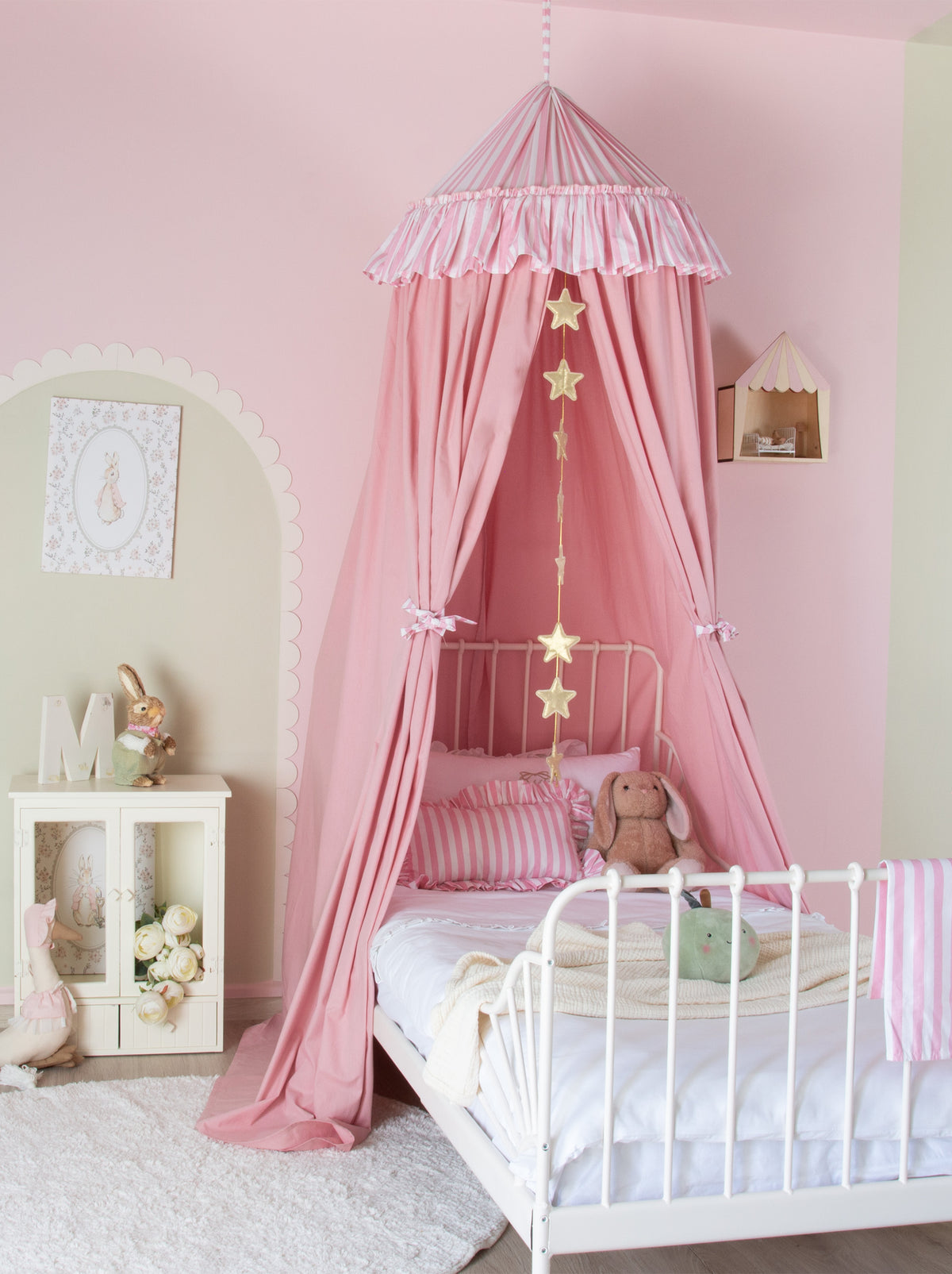 Blush Bed Canopy With Pink Striped