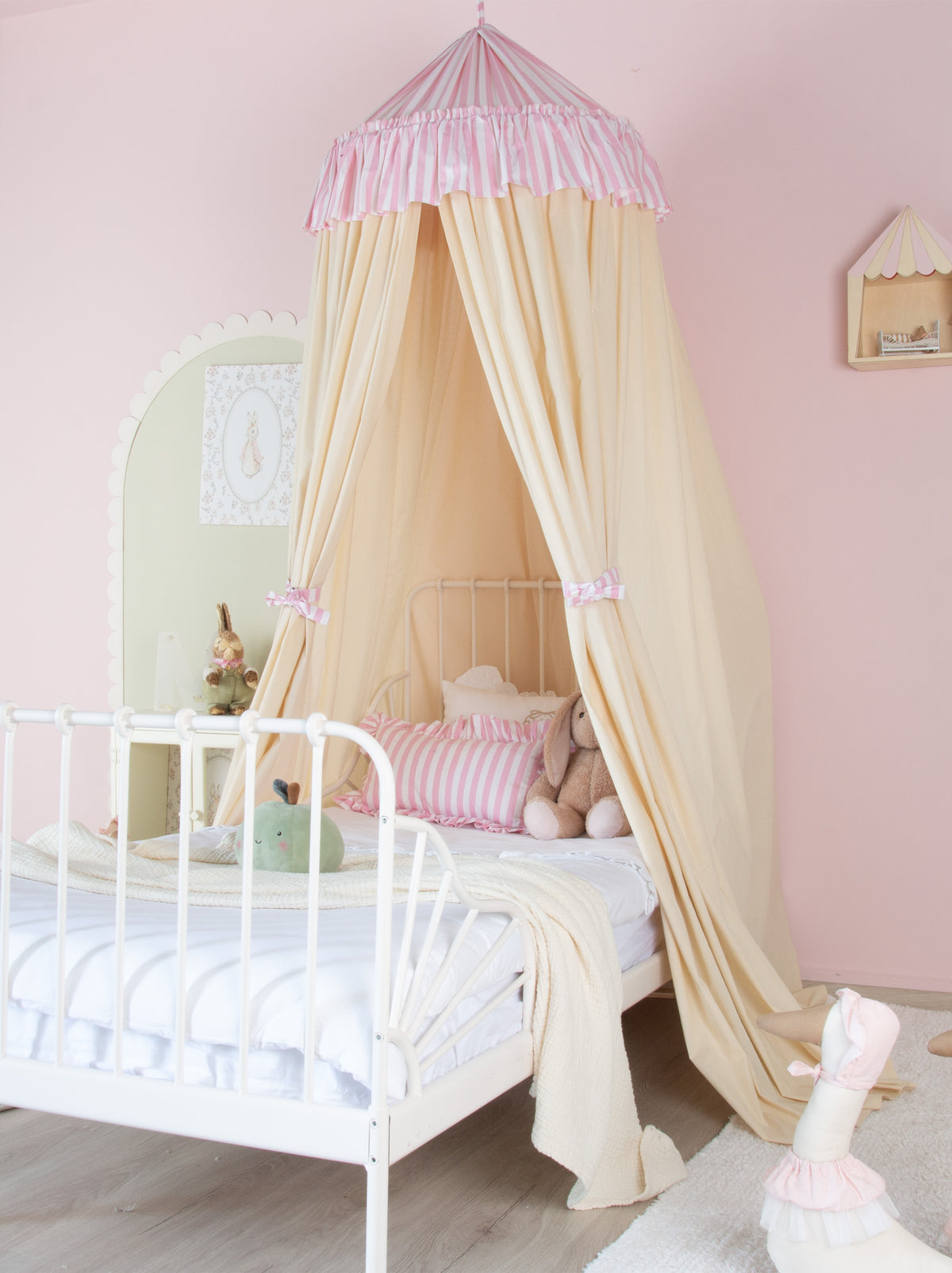 Cream Bed Canopy With Pink Striped