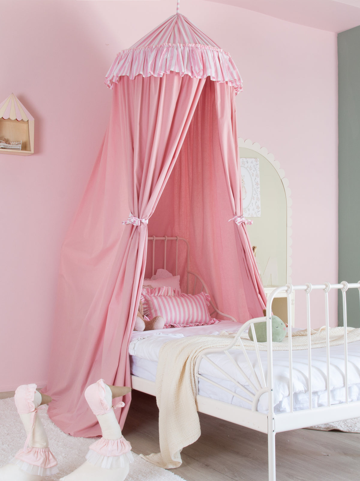 Blush Bed Canopy With Pink Striped
