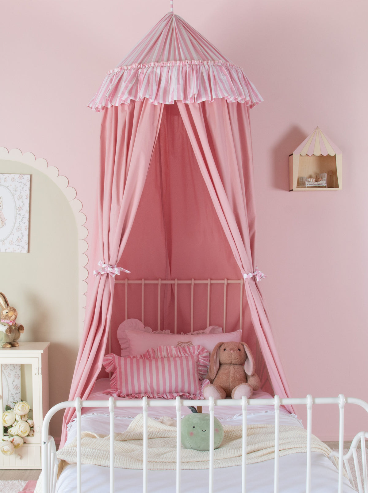 Blush Bed Canopy With Pink Striped
