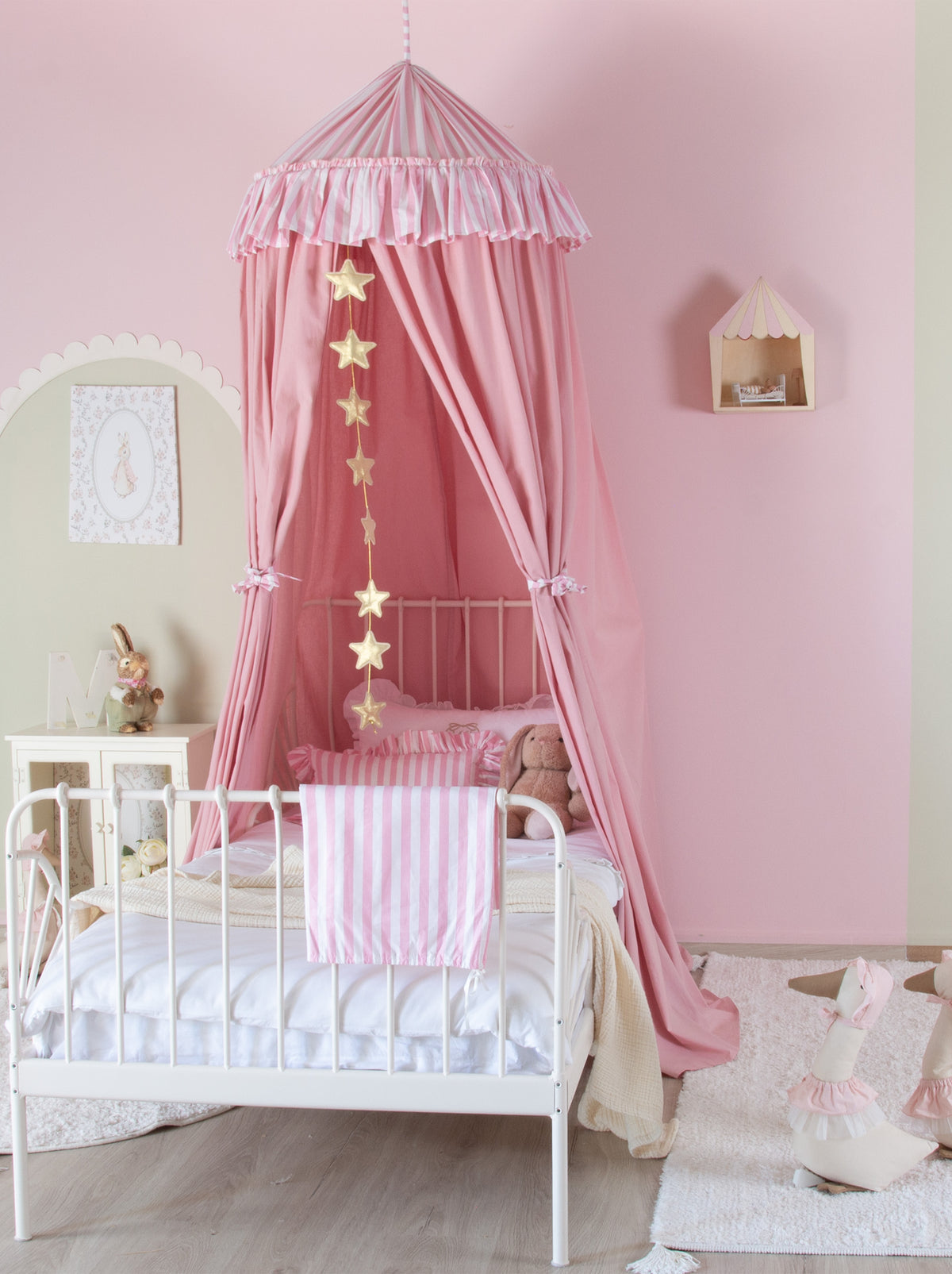 Blush Bed Canopy With Pink Striped