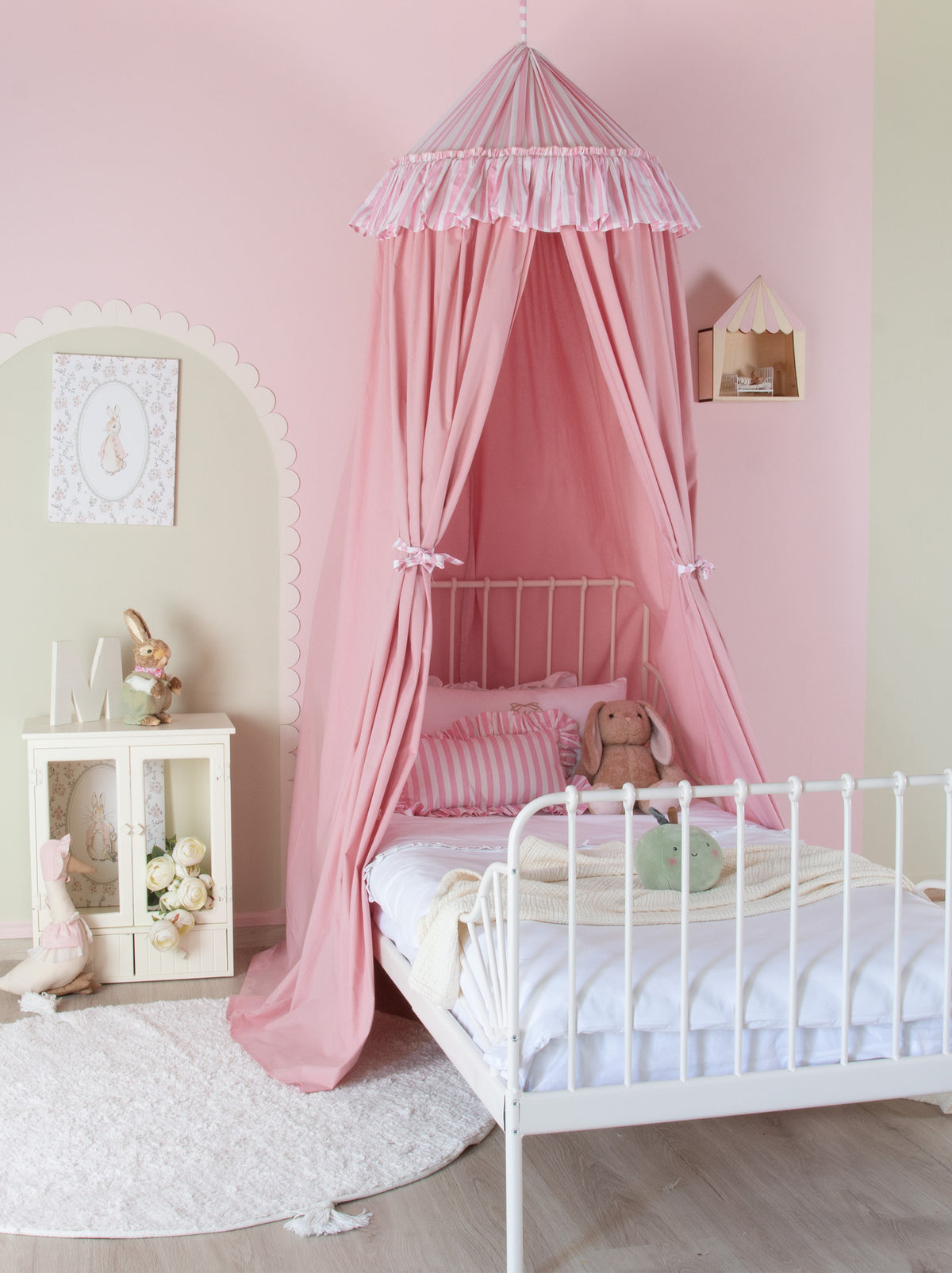 Blush Bed Canopy With Pink Striped