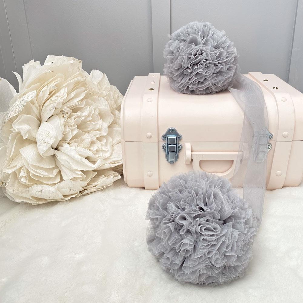 Twin Pompoms-Grey