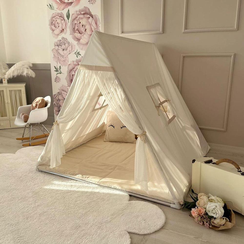 Camping Tent with White Tulle Curtains