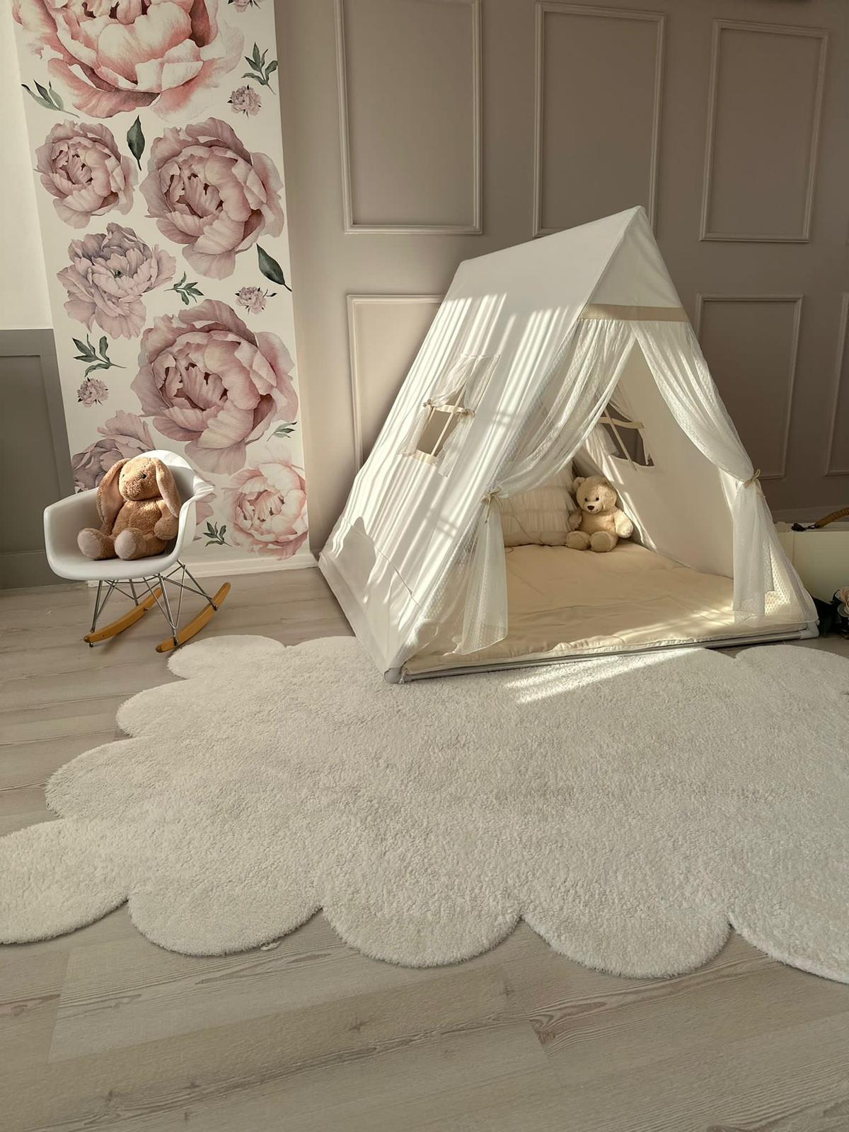 Camping Tent with White Tulle Curtains
