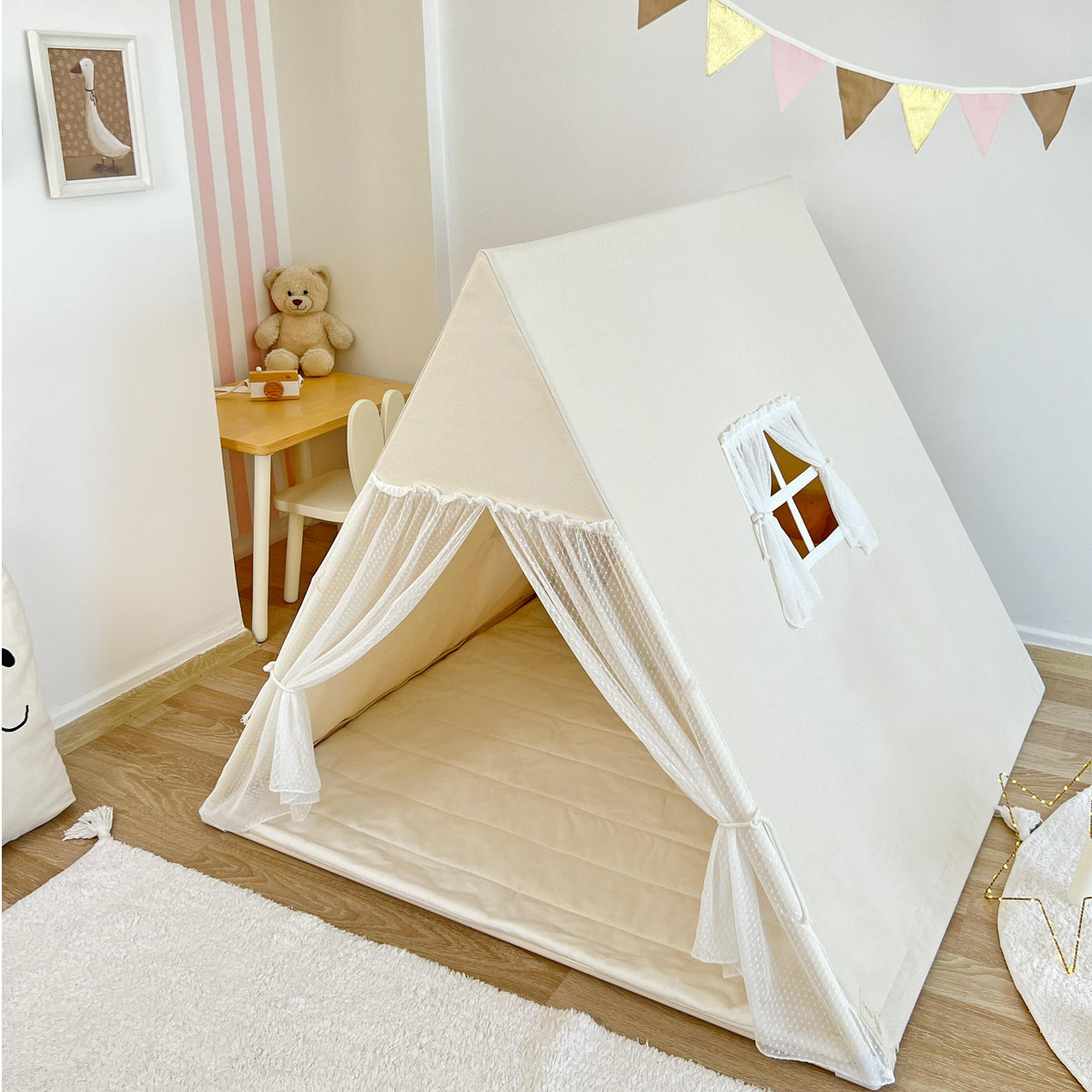 Camping Tent-Natural with Tulle Curtains