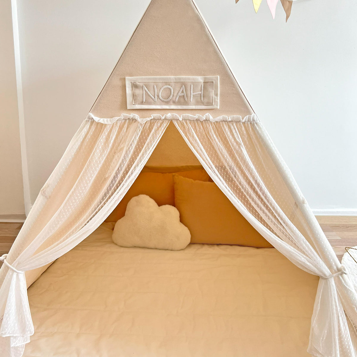 Camping Tent-Natural with Tulle Curtains