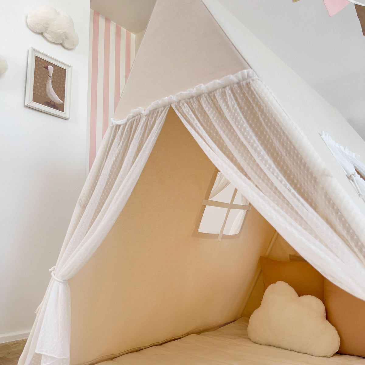 Camping Tent-Natural with Tulle Curtains