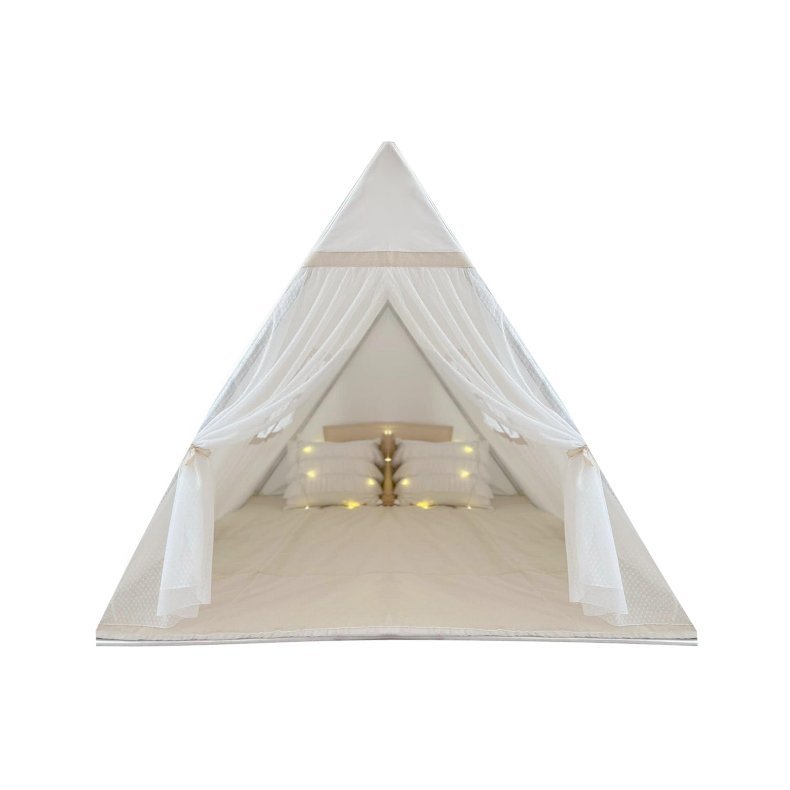 Camping Tent with White Tulle Curtains