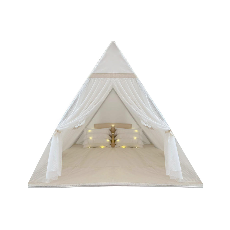 Camping Tent with White Tulle Curtains