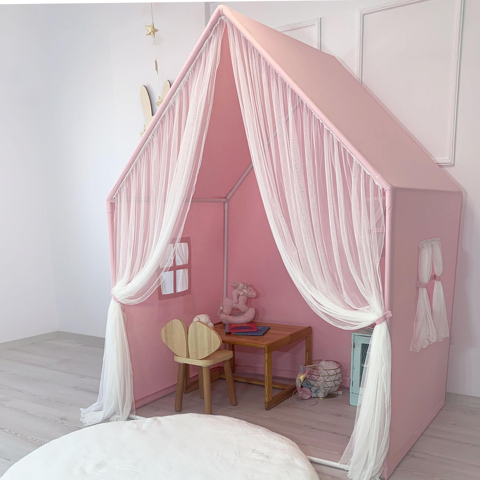 Playhouse-Montessori Pink With Curtains