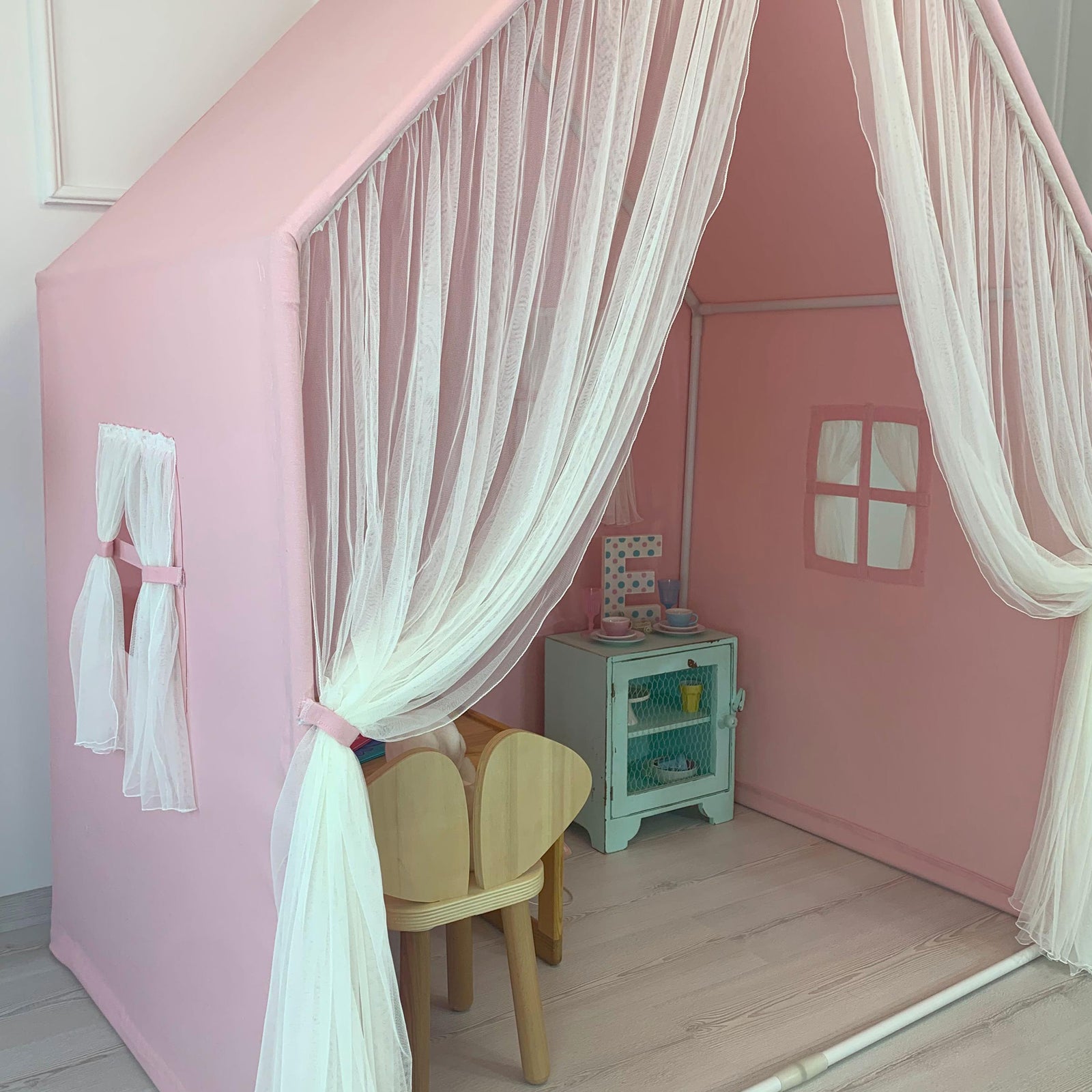 Playhouse-Montessori Pink With Curtains