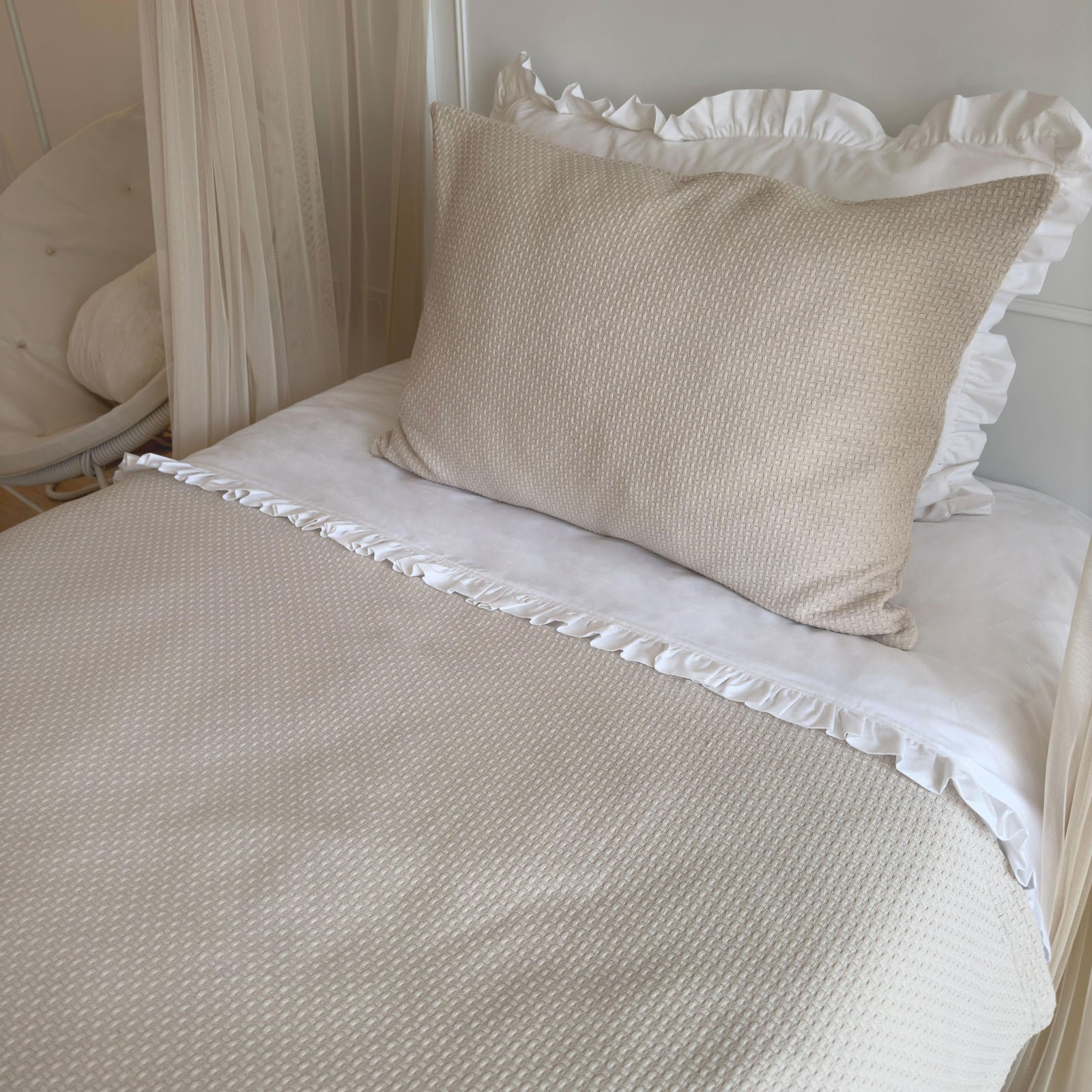 Wicker Pattern Pique Set-Beige