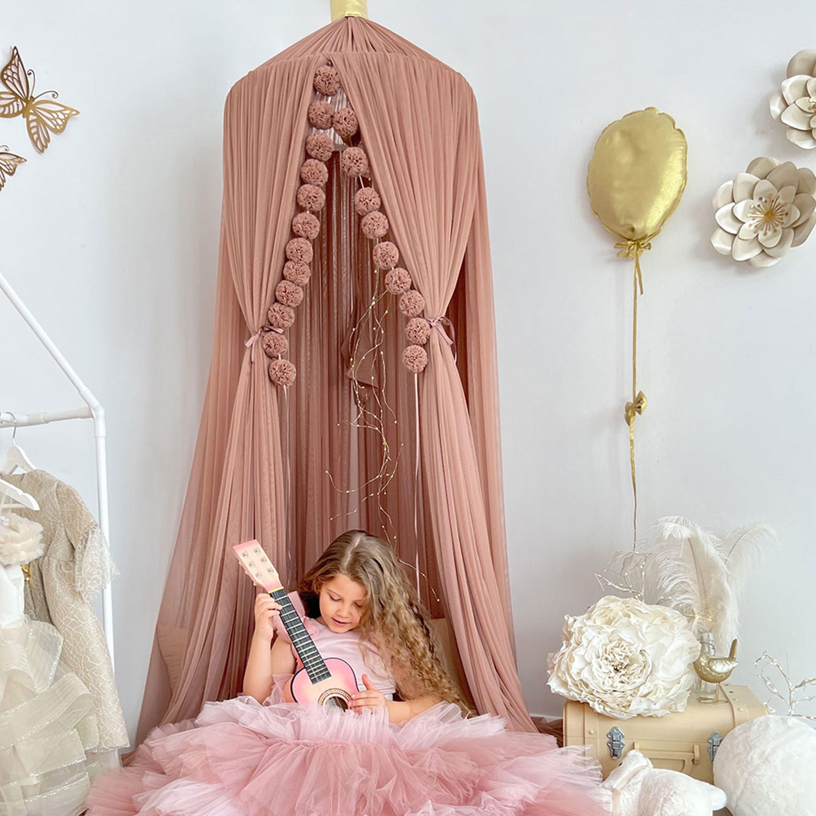 Tulle Canopy-Pinkish Brown