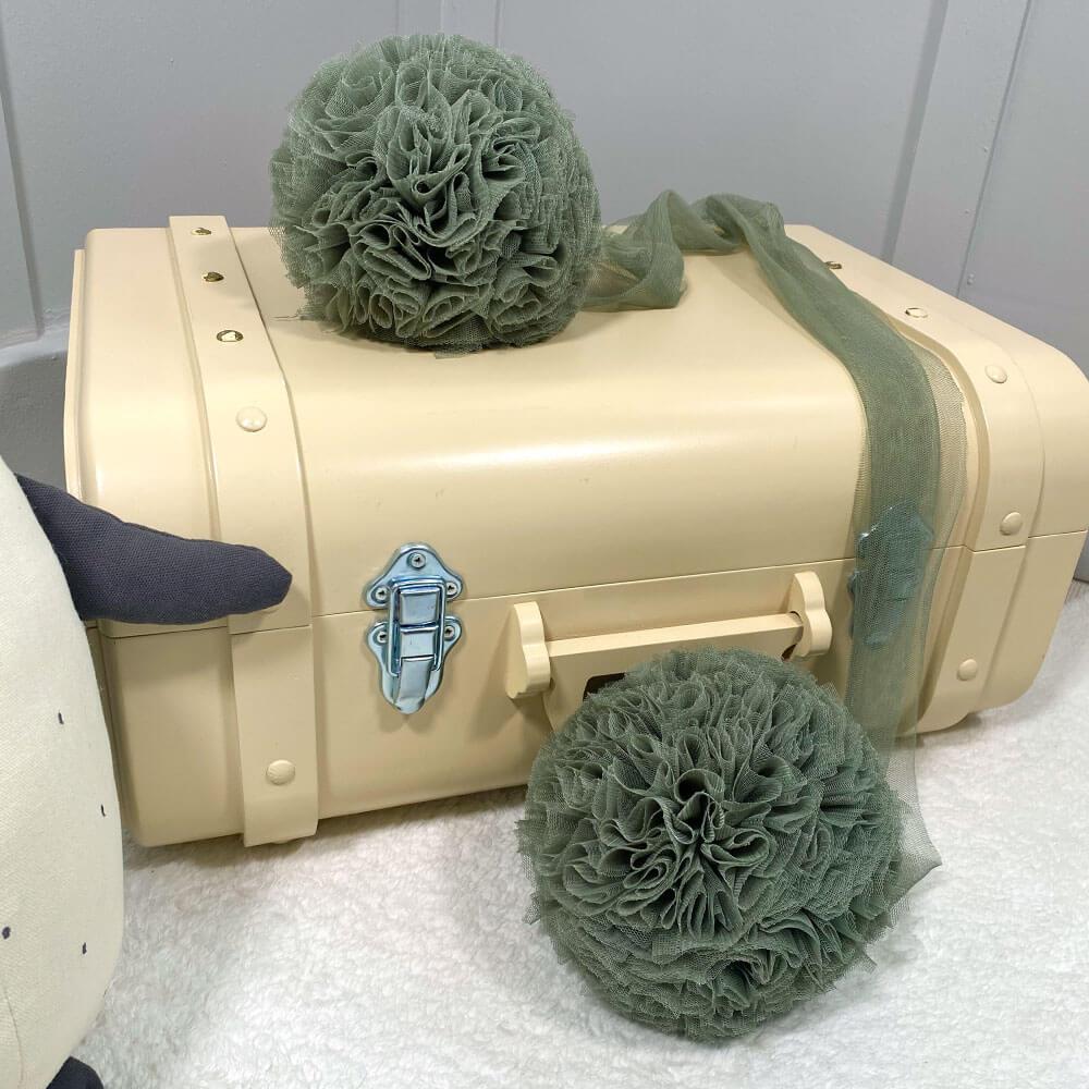 Twin Pompoms-Khaki Green